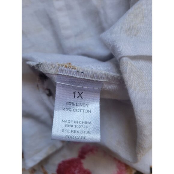 Harve Bernard Collared Button Down 3/4 Sleeve Linen Floral Top Size XL City Chic - Picture 12 of 12